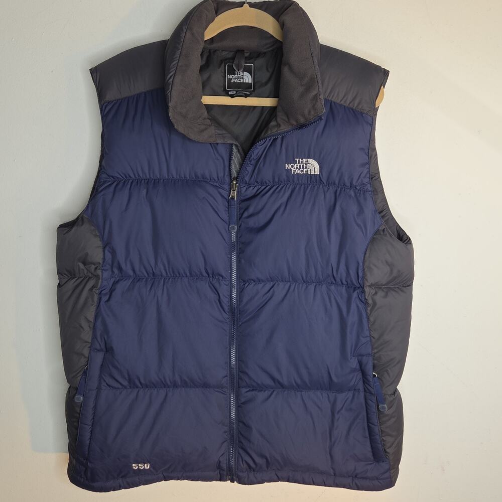 The North Face Mens L 550 Goose Down Puffer Vest Navy Blue Gray FA07